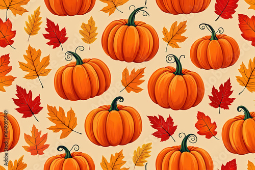 Vibrant Autumn Pumpkin and Leaf Pattern for Festive Fall Celebrations and Seasonal Decor