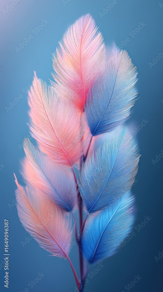 Naklejka premium Pastel Dream: A Surreal Composition of Delicate Feathers