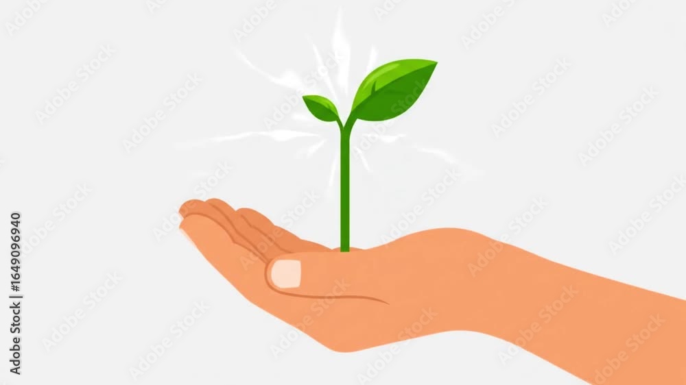 A hand carefully holds a growing green sprout, symbolizing growth, new beginnings, and environmental sustainability against a clean white background. A hand carefully holds a growing green sprout, symbolizing growth, new beginnings, and environmental sustainability against a clean white background.