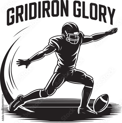 Dynamic football player kicking the ball for gridiron glory