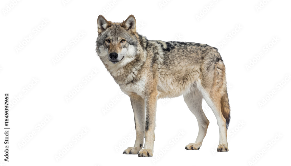 Fototapeta premium Gray wolf wild animal predator canine species isolated on white background