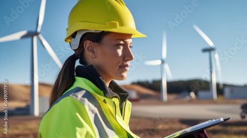 Renewable energy assessment by engineer wind farm professional photo outdoor close-up clean technology