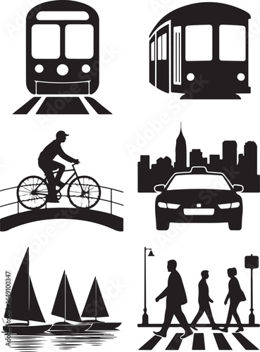 Urban transportation and lifestyle icons for modern design projects