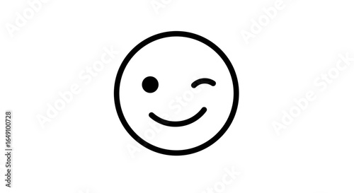 Winking face emoji in black and white minimal line style