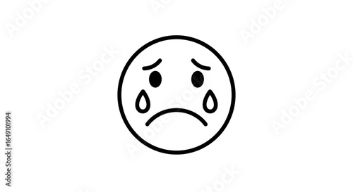 Crying sad face emoji in black and white minimal style