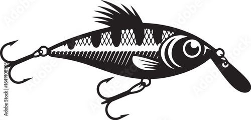 Realistic fishing lure silhouetted against white background