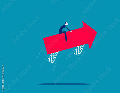Investment growth. Businessman riding a graph