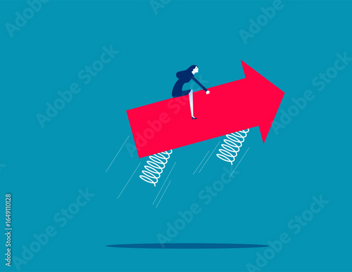 Investment growth. Businessman riding a graph