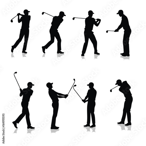 Golfers swinging clubs in silhouette golf swing sport 1