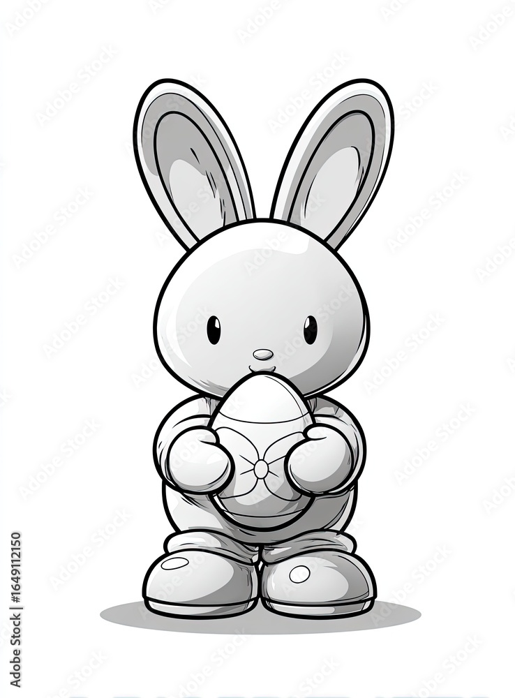 Obraz premium Cute cartoon bunny holding Easter egg