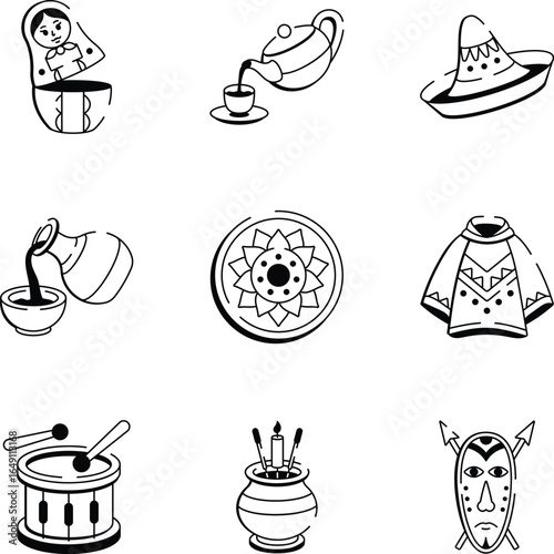 Pack of Hand Drawn Global Culture Icons 
