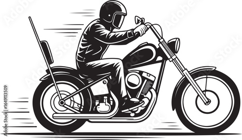 Cool biker rides classic chopper motorcycle fast
