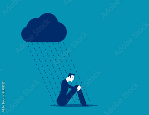 Depressed. Sad businessman in the rain