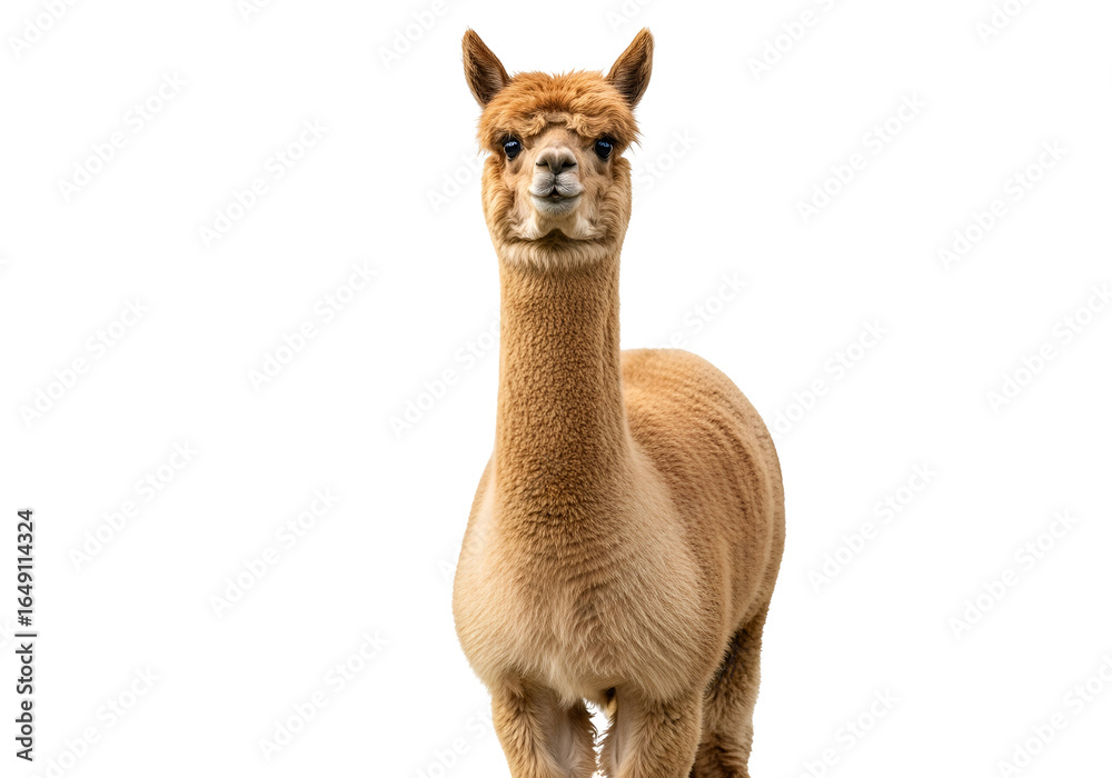 Obraz premium Close-up of a light brown alpaca against a black background.