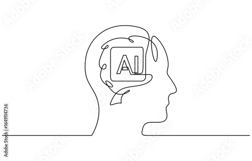 Continuous line drawing of head artificial intelligence technology robot brain vector illustration. Editable stroke