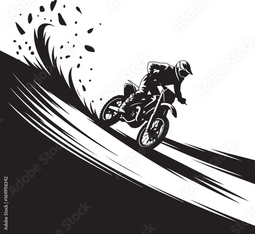 Dynamic motocross rider conquering dirt track with speed and skill
