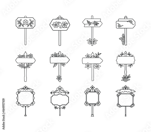Vintage floral signpost decorative vector design set for elegant creative displays Vector illustration