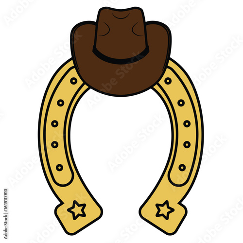 lucky horseshoe and cowboy hat cartoon on white background editable