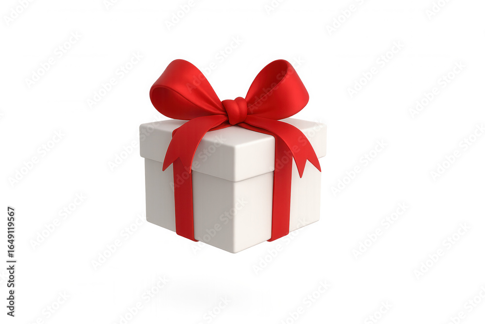 Obraz premium White gift box adorned with red ribbon, 3d rendered against transparent backdrop, highlighting festive packaging design