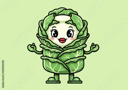A cheerful cartoon napa cabbage character with arms and legs, smiling playfully.