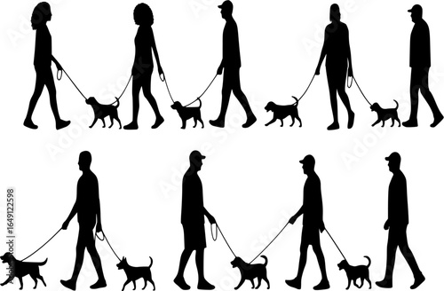 Dog walker silhouette with leash, volunteering concept
