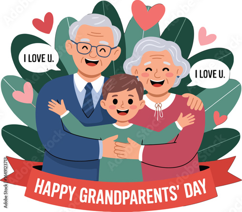 Happy Grandparents' Day: A Boy Hugs His Loving Grandparents
