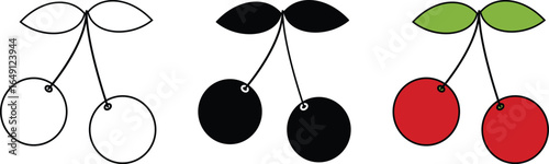 Cherry fruit outline icon, twin cherries with stem, healthy sweet food vector, minimal line art organic fruit and dessert ingredient illustration