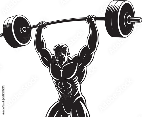 Powerful athlete lifts heavy barbell in display of strength