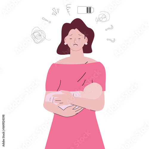 Illustrative image of a mom with baby blues or postpartum