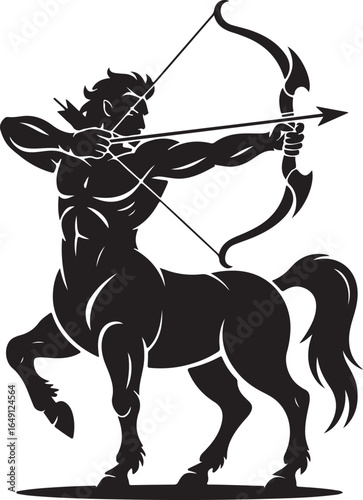 Powerful centaur archer aiming bow, mythical creature silhouette