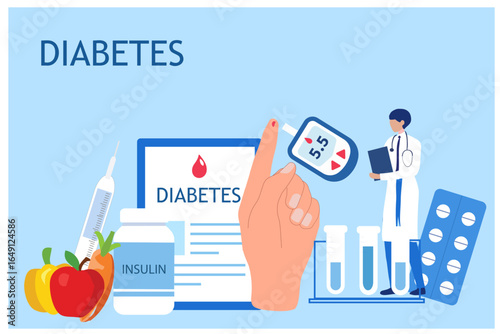 Diabetes. Doctors testing blood for glucose for  diagnosis. Laboratory equipment, syringe. doctor measuring sugar level. World diabetic awareness day