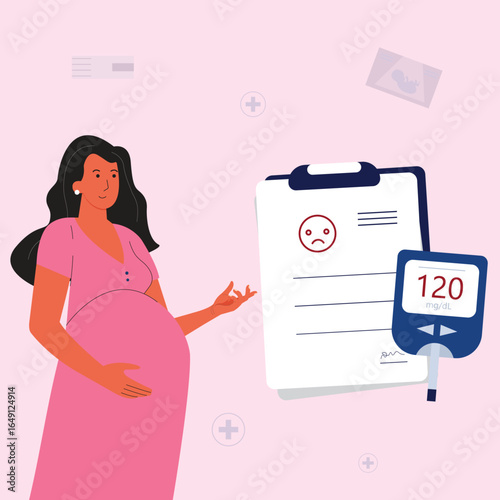 Illustration of a pregnant woman with Gestational diabetes