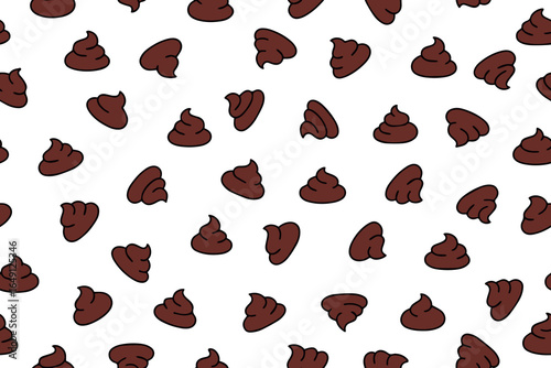 Seamless pattern of brown pet feces. Dog excrement in doodle style on white background.