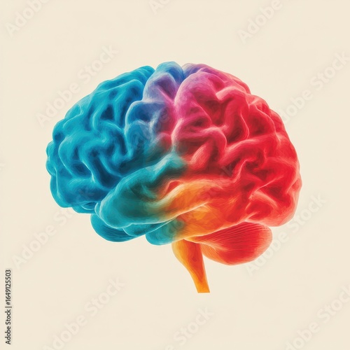 A colorful illustration of a brain, showcasing vibrant hues of blue and red, symbolizing creativity and intellect.