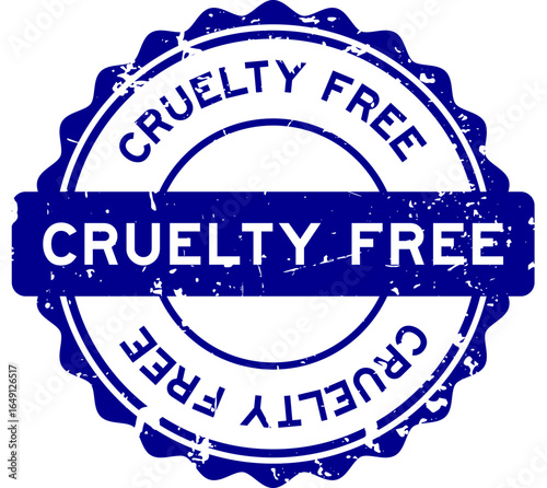 Grunge blue cruelty free word round seal stamp on white background
