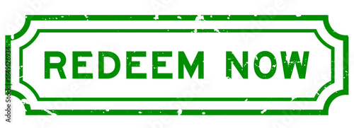 Grunge green redeem now word square rubber stamp on white background