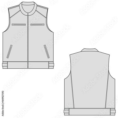 Biker vest template design. Blank gray vest 