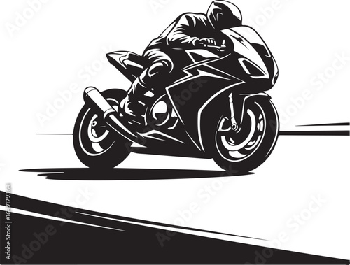 Dynamic motorcycle racer speeds ahead in bold graphic style
