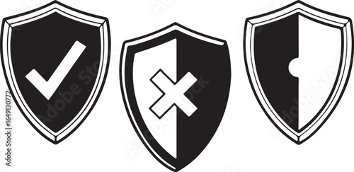 Shield Icons Check, Cross, and Broken