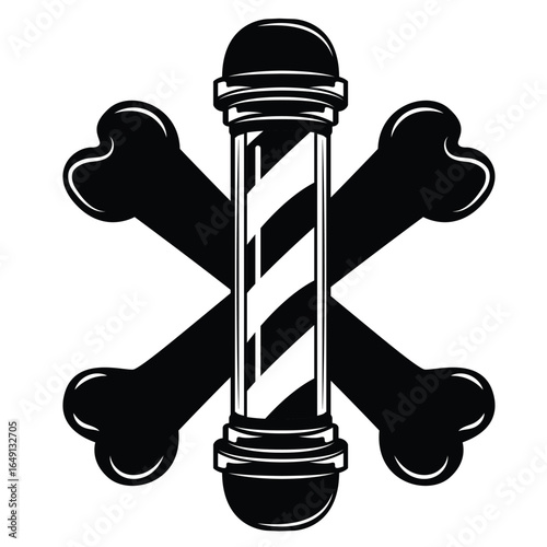Pet grooming design. Barber pole and cross bone
