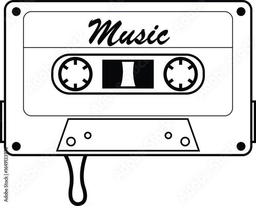 Cassette tape tape pulled out vector illustration.