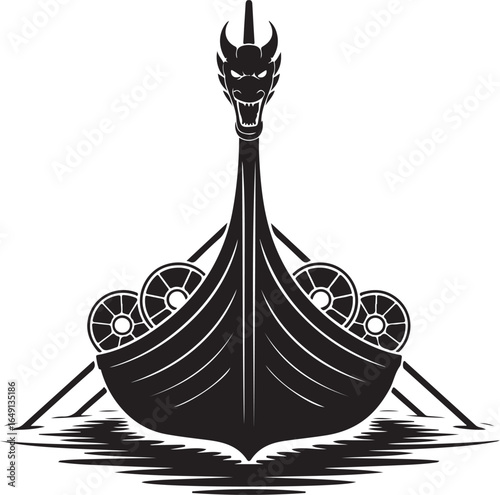 Fierce dragon longship sails on dark waters