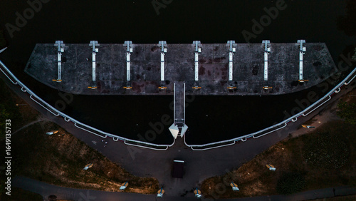 old soviet water structures on lake malta in poznan in poland