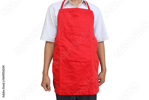 A Person Wearing a Red Apron with a Pocket