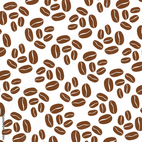 Seamless pattern of roasted coffee beans white background. Perfect for cafe branding, coffee shop decor, textile prints, packaging design, and backgrounds.