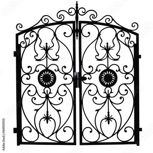 Ornate Black Wrought Iron Double Gates with Swirls