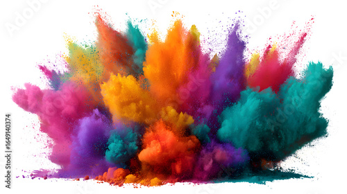Rainbow powder burst explosion isolated on white