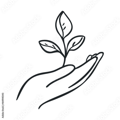 Care for nature with a hand holding a small plant for growth