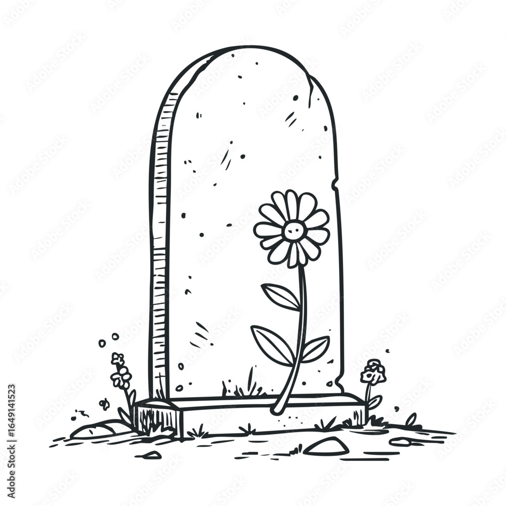 Fototapeta premium Memorial tombstone with flower illustration for remembrance themes