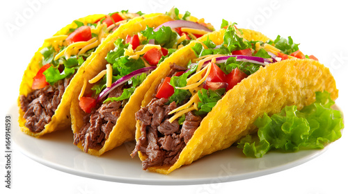 Beef tacos with salad filling isolated on white